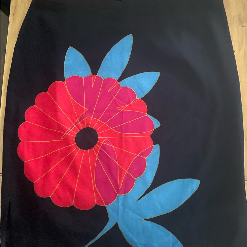 Navy Skirt with Red and Blue Floral Design